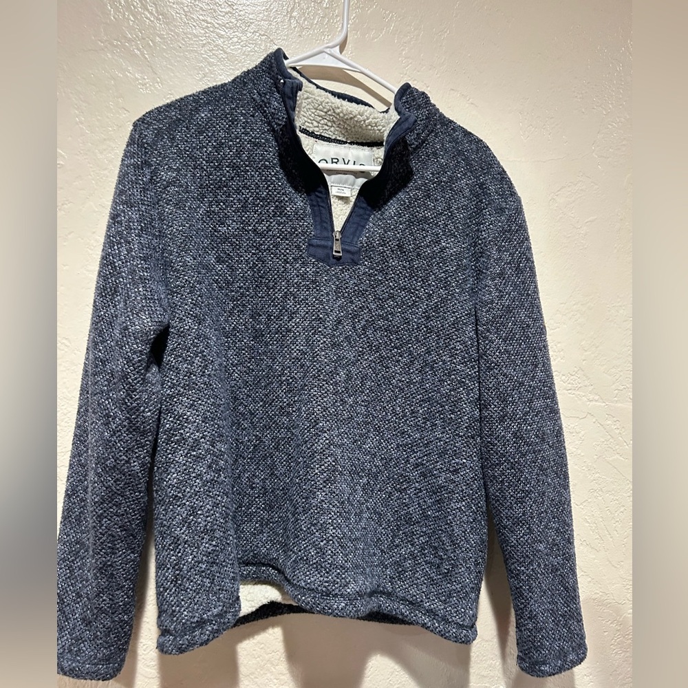 Orvis men’s 1/4‎ zip Sherpa lined navy blue pullover size medium winter outdoor